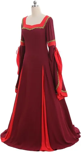 Vista 3 de CosplayDiy Vestido renacentista para mujer, disfraz medieval, vestidos victorianos, falda pirata, vestido de elfo de hadas renacentistas