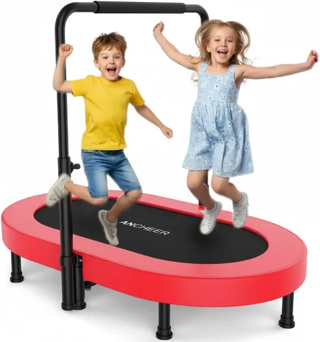 Vista 10 de ANCHEER Mini trampolín doble de 56 pulgadas para niños, mini rebote con mango ajustable de 5 niveles, trampolín para padres e hijos para niños