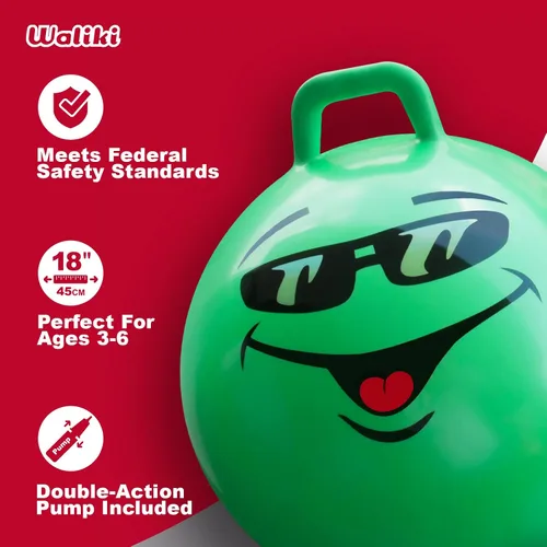 Vista 3 de WALIKI Bola de Saltar Juguetes para Niños y Niñas de 3, 4, 5 y 6 Años Bola de Salto Terapéutica Verde de 18" para Niños Juguetes al Aire Libre