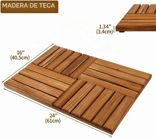 Vista 4 de Utoplike Tapete de baño de teca, tapetes de ducha de madera de 24 x 16