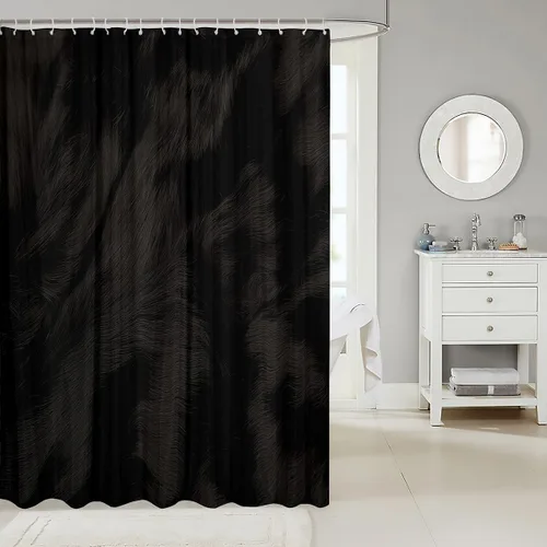 Vista 2 de Feelyou Cortina de ducha de piel de vaca para baño, niños y niñas, cortina de baño de piel de vaca negra, cortina de baño de piel de vaca esponjosa