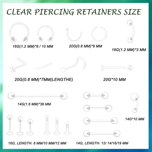 Vista 4 de 60 piezas de retenedores transparentes para cirugía, joyería de plástico Bioflex para pezón, lengua, nariz, tabique, cejas, cartílago, cartílago