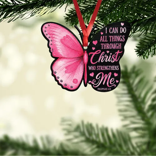 Vista 6 de Talataca Mariposa rosa con texto en inglés "I Can Do All Things Through Christ Strengthens Me" 2D Flat Car Rear View Mirror Accessories Christmas
