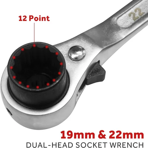 Vista 2 de 2 piezas 19 mm × 22 mm (o 3/4" x 7/8") llave de trinquete de carraca de doble extremo de 12 puntos de grado profesional para andamio, plata