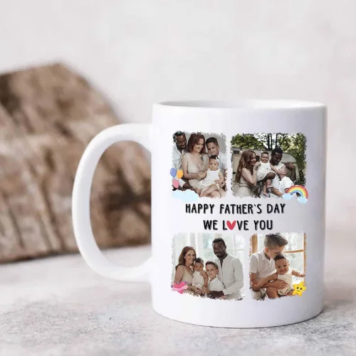 Vista 3 de Taza de café de cerámica personalizada para papá, taza de té blanca para feliz cumpleaños, taza de café para papá, taza de viaje con texto/foto