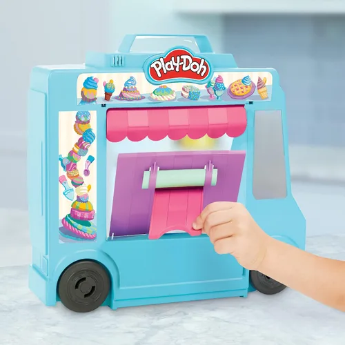 Vista 5 de Play-Doh Kitchen Creations Juguete Camión de Helados Playset para Niños, 20 Accesorios de Cocina de Juguete, 5 Colores, Juguetes Preescolares