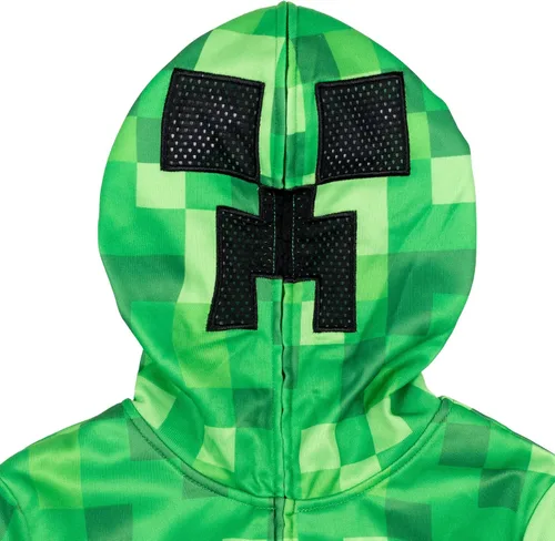 Vista 2 de Minecraft Creeper - Sudadera con capucha de forro polar con cremallera y malla para cosplay
