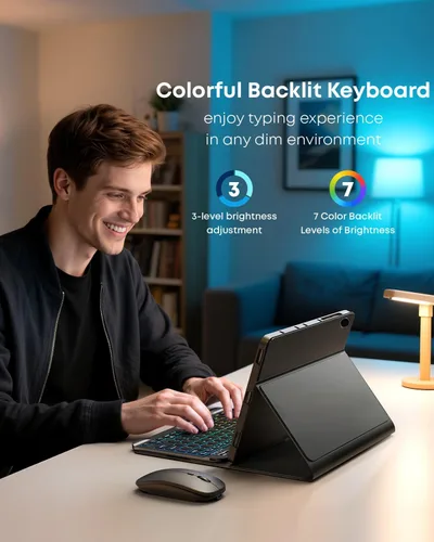 Vista 4 de Funda para tablet A8 con teclado Samsung Galaxy Tab A8 de 10.5 pulgadas 2021/2022 SM-X200, SM-X205 Dazzle Magic Keyboard retroiluminado Soporte