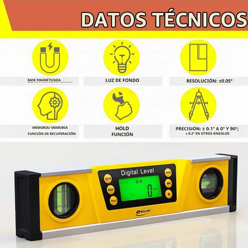 Vista 6 de Herramienta digital de nivel magnético – Nivel de torpedo y transportador de 10 pulgadas – Precisión maestra – IP54 a prueba de polvo e impermeable