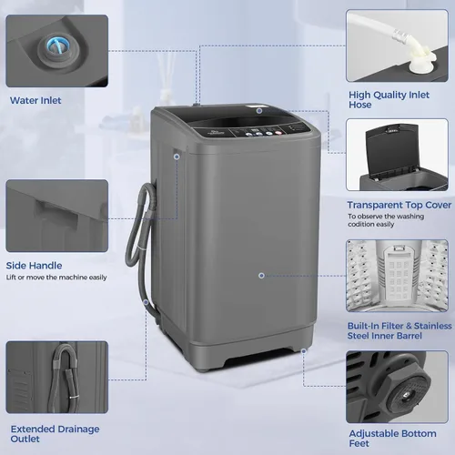 Vista 6 de Nictemaw Portable Washing Machine, 17.8Lbs Portable Washer, LED Display Full Automatic Washing Machine with 10 Programs 8 Water Levels, Drain