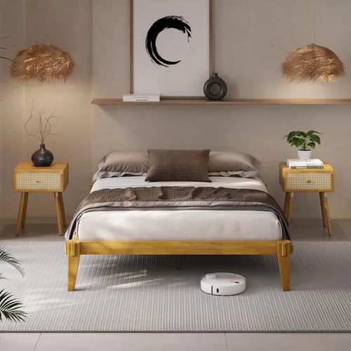 Vista 10 de Bme Chalipa Marco de Cama King de 14" - Plataforma de Cama de Madera Maciza - Marco de Cama de Carpintería Japonesa - Soporte de Listones de Madera