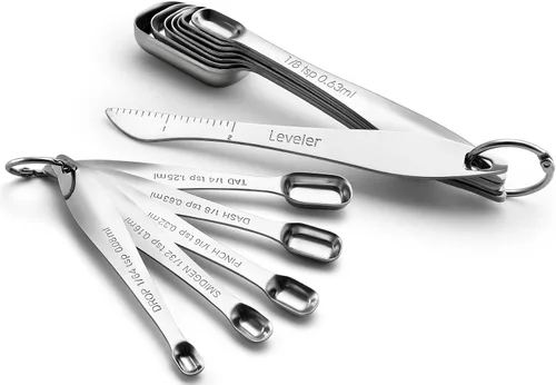 Vista 13 de Spring Chef - Juego de 6 cucharas medidoras apilables de acero inoxidable con nivelador Rectangular Metric Metal Teaspoon & Tablespoon Measuring