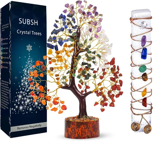 Vista 30 de Árbol de la vida de cristal amatista de 10-12 pulgadas con 2 colgantes de chakra – Bonsái de cristal sanador, árbol del dinero para energía