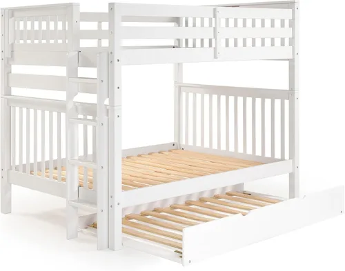 Vista 5 de Bedz King Literas de tamaño matrimonial sobre Full Mission Style con escalera final y cama nido individual, color blanco