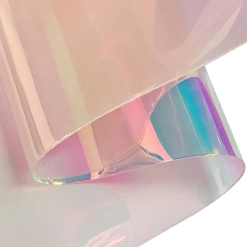 Vista 5 de ONEART Rollo de vinilo transparente holográfico de calibre 30, 12 x 54 pulgadas, tela de plástico TPU transparente iridiscente impermeable para Verde