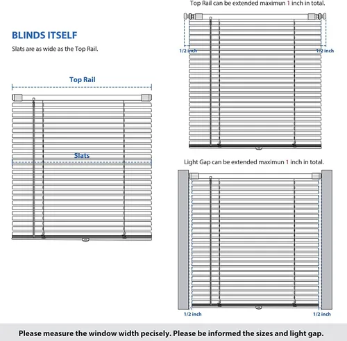 Vista 6 de LazBlinds Mini Persianas de Aluminio de 1", Sin Herramientas-Sin Taladro, Persianas Sin Cordón para Ventanas Interiores, Persianas Horizontales