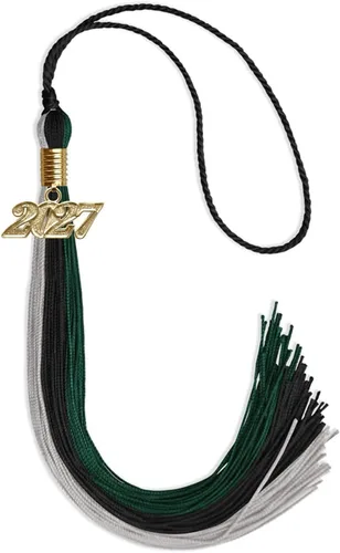 Vista 127 de Endea - Borla de graduación de triple color con gota de fecha dorada (negro/dorado/granate, 2020)