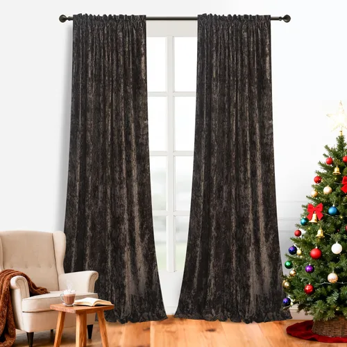 Vista 15 de Cortinas de Terciopelo Chartreuse Aplastado de Lujo Juego de 2 Paneles - 84 pulgadas de Largo para Oscurecer la Habitación Cortinas de Terciopelo