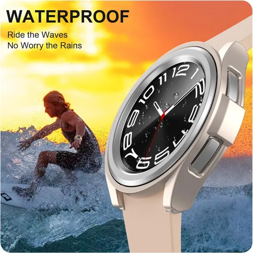 Vista 5 de Paquete de 2 + 4 fundas con protector de pantalla para Samsung Galaxy Watch 6 Classic de 1.693 in, JZK 2 Hard PC Bumper Case + 4 protectores