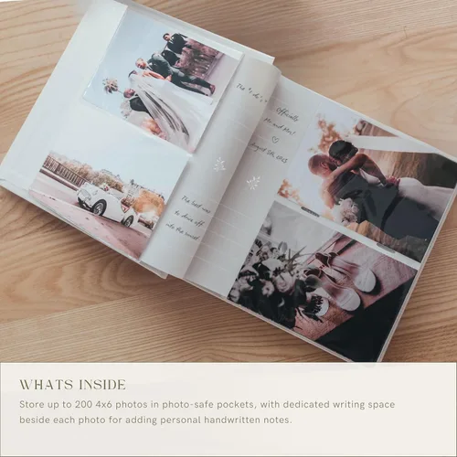 Vista 5 de Elegante álbum de fotos de lino, 200 bolsillos sin ácidos para fotos de 4 x 6 pulgadas, perfecto para bodas y regalos
