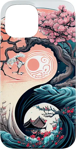 Vista 6 de Funda para iPhone 11 Pro Max Yin Yang Cherry Blossom Bonsái y Great Wave
