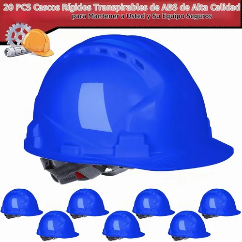 Vista 2 de Leumoi Paquete de 20 cascos de seguridad de suspensión de 4 puntos, cascos de seguridad de ABS con trinquete, cascos de construcción ajustables