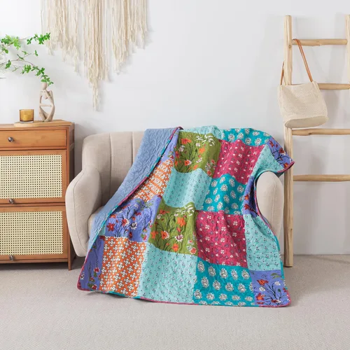 Vista 8 de SLPR All is Bright 50" x 60" Manta acolchada, manta ligera de verano con diseño de patchwork colorido para sofá y cama, manta de regazo