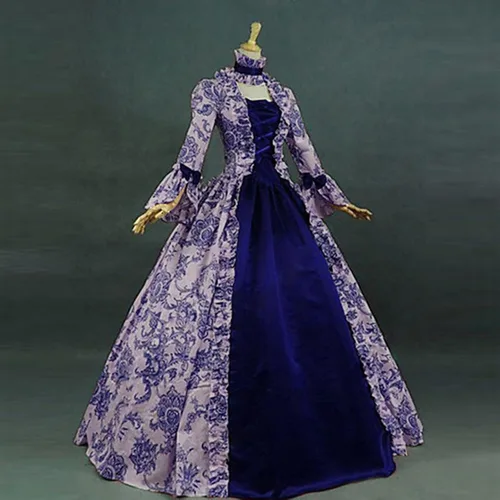 Vista 2 de Vestido retro victoriano para mujer, talla grande, vestido gótico hasta el suelo, vestido medieval de palacio, vestido de fiesta de princesa