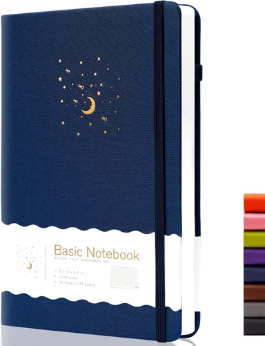 Vista 15 de CAGIE Cuaderno rayado para trabajo, cuaderno de tapa dura para escribir, mujeres y hombres, diario para tomar notas con lazo para bolígrafo
