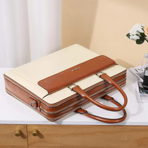 Vista 3 de CLUCI Maletines de cuero de cera de aceite para mujer, delgado, grande, para negocios, 15.6 pulgadas, bolsa de hombro vintage para hombre