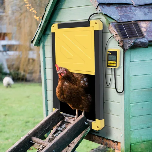Vista 2 de Aivituvin Puerta automática de gallinero con calefacción, abridor automático resistente a la intemperie para gallineros/carreras de patos, modos