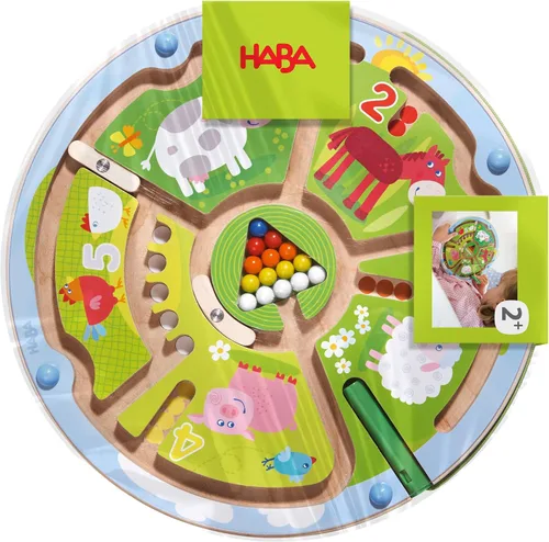 Vista 8 de HABA Tablero ocupado para niños de 2 a 4 años: juego de rompecabezas magnético de laberinto de números, juguetes de viaje para niños en edad