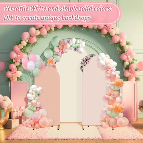 Vista 6 de Buryeah Juego de 3 fundas elásticas para arco de boda de 6 pies, 5 pies, 4 pies, de elastano, ajustadas, de 2 caras, elásticas para decoración