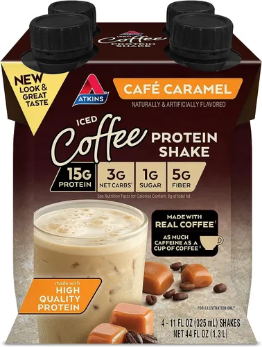 Vista 5 de Atkins Paquete de batido de proteína de chocolate con leche y caramelo café (12 + 12 unidades)