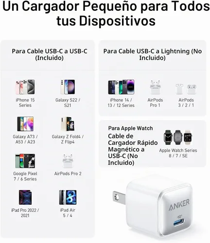 Vista 5 de Anker Bloque de cargador USB C, 20 W PIQ 3.0 de carga rápida compacta para iPhone 17/16/15 y más series, Galaxy, Pixel 4/3, iPad