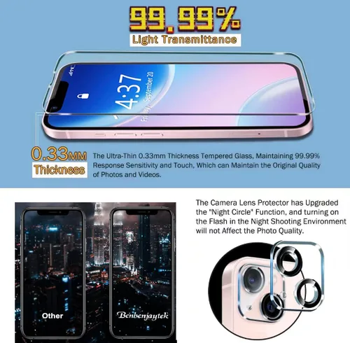 Vista 7 de Funda para iPhone 14 de 6.1 pulgadas, con ranura para tarjetero, 1 protector de pantalla de vidrio templado+1 protector de lente de cámara, doble