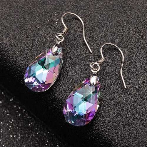 Vista 63 de Aretes colgantes de cristal austriaco con forma de lágrima para mujer, joyería hipoalergénica de plata de ley 925