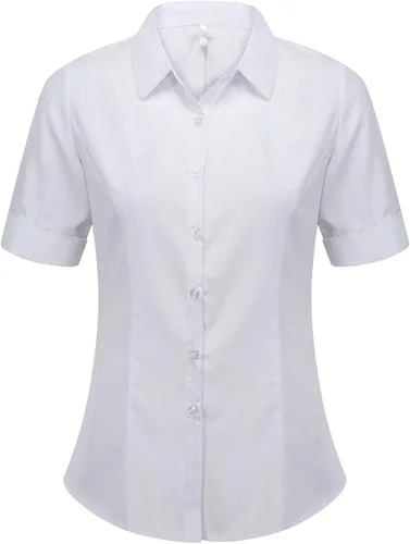 Vista 3 de Blusa básica de algodón simple y elástica con botones para mujer