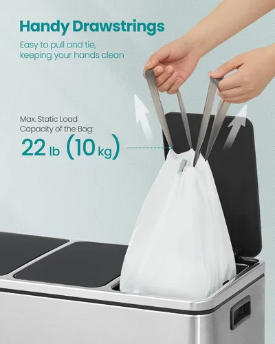 Vista 5 de SONGMICS Bolsas de basura para botes de basura de 2.6 galones (10 litros), bolsas de basura con cordón para cocina, preseparadas, caja
