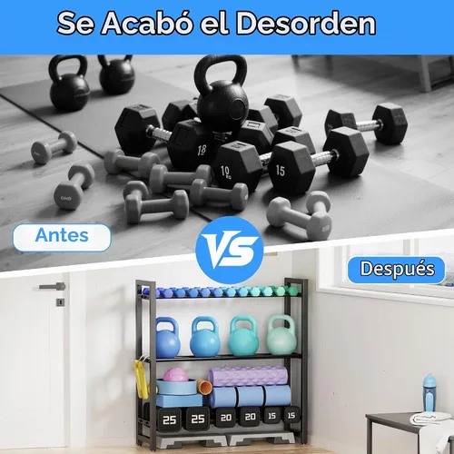 Vista 7 de Soporte ajustable para mancuernas de 3 niveles, soporte de almacenamiento de pesas de alta resistencia de 450 libras para mancuernas, estante