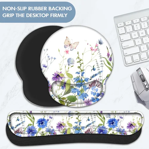 Vista 5 de Reposamuñecas para teclado, alfombrilla ergonómica para mouse con soporte de muñeca, reposamuñecas de espuma viscoelástica, base antideslizante