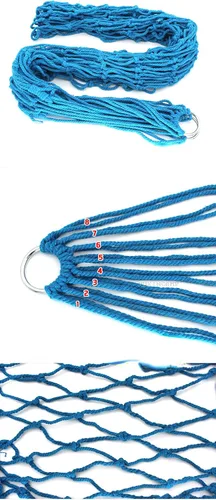 Vista 2 de Hamaca de cuerda de algodón para interiores y exteriores, hamaca de hilo de algodón grueso, bolsillo de red de malla, hamaca individual para adultos
