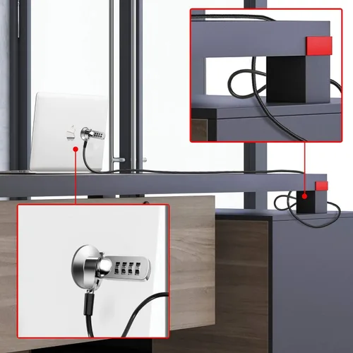 Vista 7 de Bloqueo de cable para computadora portátil • Placa de ranura de 6.23 pies Cable • Cerradura de combinación de computadora de seguridad • 4 cables