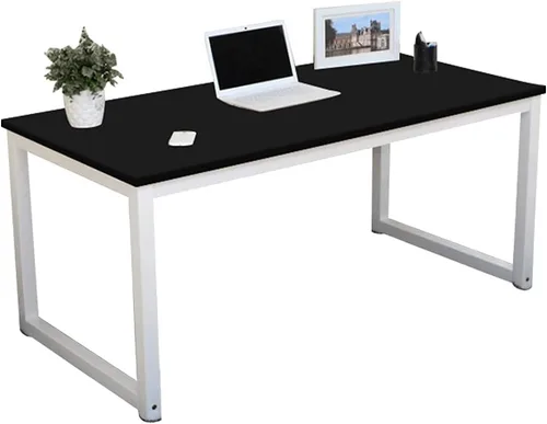 Vista 8 de G-PLUS Escritorio para computadora, mesa de trabajo resistente para oficina en casa, mesa de estudio de juegos simple de estilo moderno en blanco