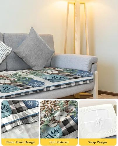 Vista 4 de Fundas de cojín elásticas de Navidad para sofá, seccional, individual, en forma de T, protector para muebles con parte inferior elástica, diseño
