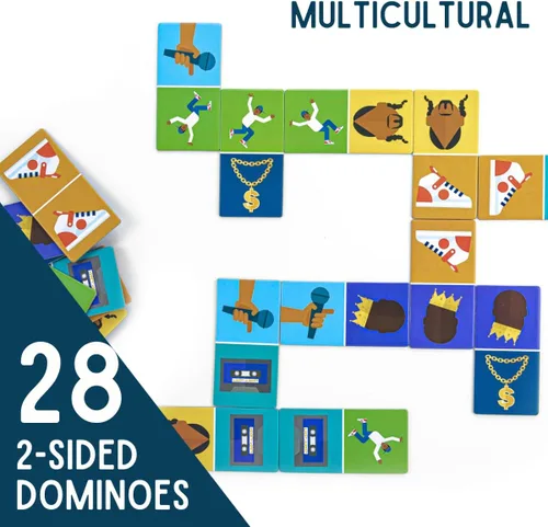 Vista 3 de Dominó de hip-hop de los 90 con números - Juego de dominó 2 en 1 - Juegos de dominó a juego para niños de 4 a 8 años Juegos de cultura negra