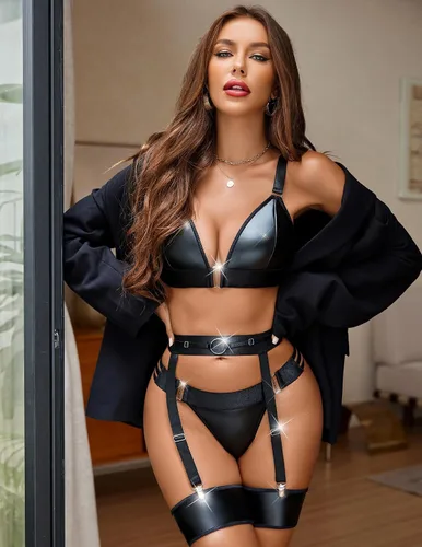 Vista 3 de Avidlove Conjunto de lencería de cuero para mujer, 5 piezas, sujetador y braga babydoll