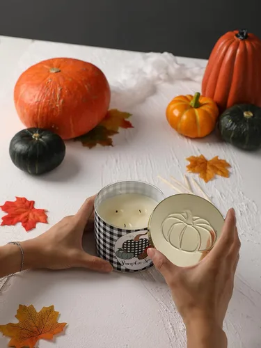 Vista 5 de Vela de calabaza, regalo de velas de Acción de Gracias, vela de otoño, vela perfumada con especias de calabaza, 3 mechas grandes, 14 onzas