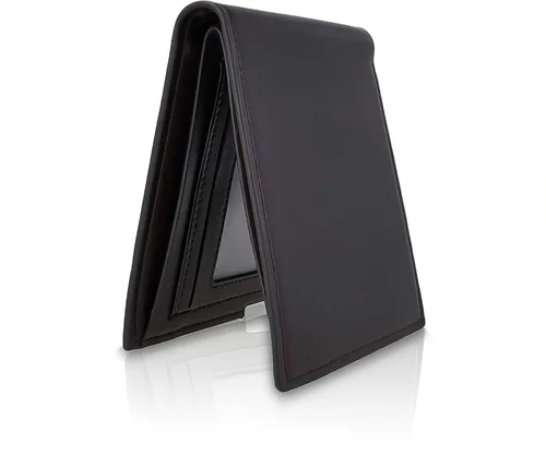 Vista 7 de Cartera de seguridad de cuero con bloqueo RFID para hombre, Marrón, Ultra delgado