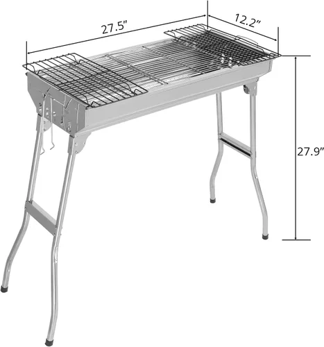 Vista 5 de Parrillas de carbón portátiles, brocheta de cordero plegable para jardín, patio, fiesta, picnic, viajes, hogar, cocina al aire libre, 28 x 13 x 27
